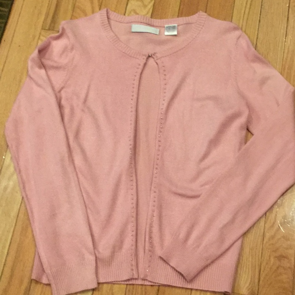 LA Boutique beaded embellished pastel pink sweater.